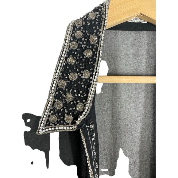 Mark & John By Gopal Black Sheer Beaded Embroidered Dress Jacket Size Medium - Picture 10 of 12
